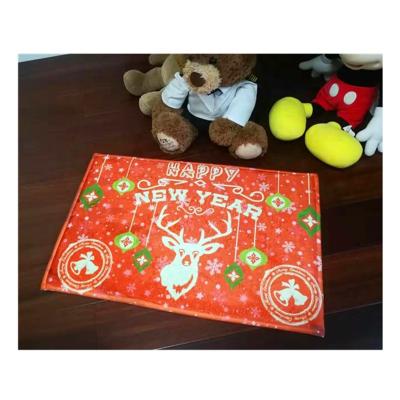 China Anti-bacteria Hot Sale Custom Made Non-slip Coral Fleece Doormat 45*75cm Merry Christmas for sale