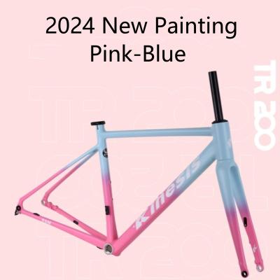 China Fietsonderdelen 700x32c Aluminium fietsframe met grote rechte buis Hoofdpijp Roze-blauw Te koop