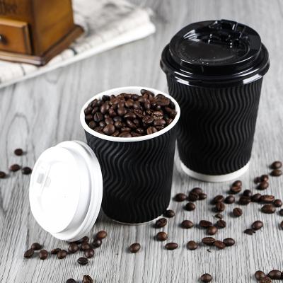 China 12OZ Biodegradable Black Logo Printed Customized Disposable Paper Coffee Cups Hot Set for sale