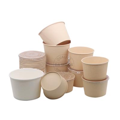 China Biodegradable Custom Recyclable Brown Kraft Paper Salad Bowl Kraft Paper Bowls With Lids for sale