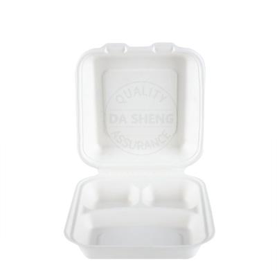 China Disposable Biodegradable Sugar Cane Bagasse 3 Compartment Food Box With Lid for sale