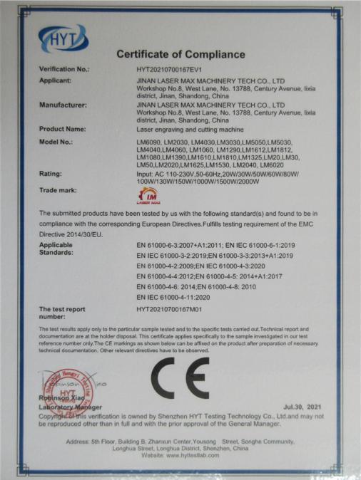 CE - Jinan Laser Max Machinery Tech Co., Ltd.