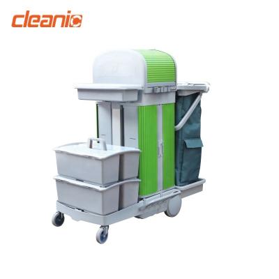 China Stabilized Powers Industrial Lockable Flat Broom Multi Function Janitor Cart Cleaning Cart With Nylon Garbage Bag for sale