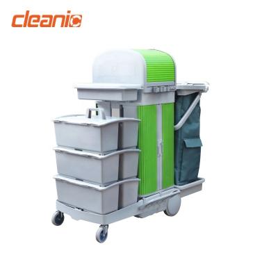 China Multi Function Customized Commercial Floor 3 Window Powers Stabilized Bucket System Janitor Cart With Garbage Bag for sale