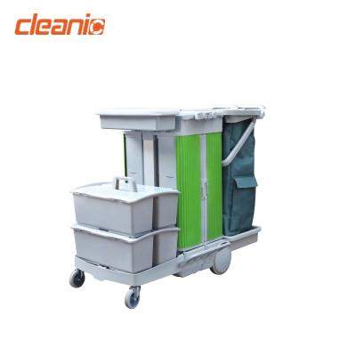 China Multi Function Double Bucket Locking Flat Cabinet Industrial Broom Janitor Cart Cleaning Cart With Waste Bag for sale