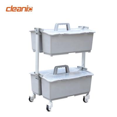 China Multi Function Tool Cleaning Plant Rolled Double Spray Mop Bucket Porter Cleaning Cart Wet Trolley With Accessories for sale