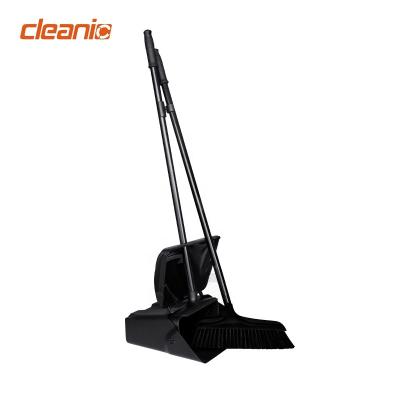 China Low Moq Windproof Tool Supplies Black Long Handled Straight Industrial Cleaning Dustpan Set For Restaurant for sale