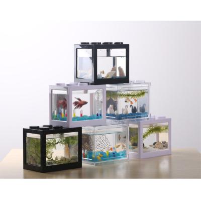 China Wholesale Mini Desktop Micro Landscape LED Viable Fish Tank , Building Block Fish Tank Toy@ for sale