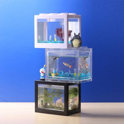 China Viable Reliable Supplier Mini Pet Betta Fish Tank Building Block Creative Plastic& Small Aquarium for sale