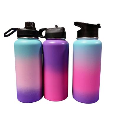 China Wholesale 32oz Stainless Steel Sport Gradient Color Mouth Stocked Insulated Water Bottles Wide With Straw Lid for sale