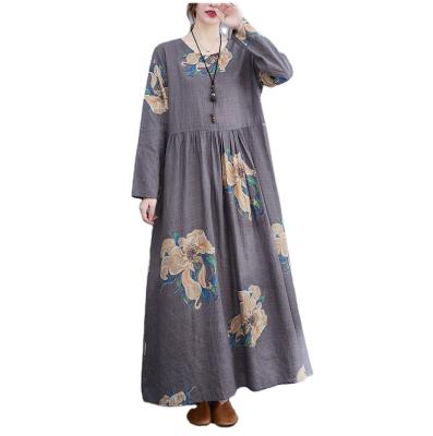 China RTS Stocklot Dress Autumn Winter Breathable Oversized Women Vintage Floral Print Plus Size Maxi Dress In Stock Korean for sale