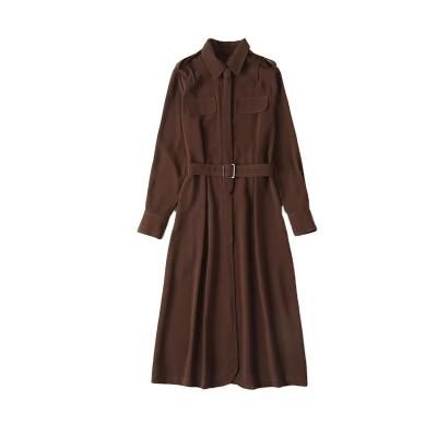 China RTS Stocklot Autumn Winter Turn Down Collar Breathable Shirt Dress Women's Long Sleeve England Style Midi Dress In Stock for sale