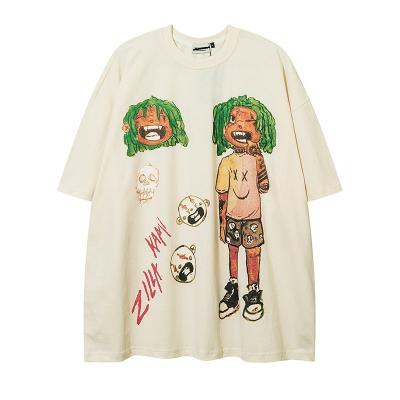 China Breathable Ready To Ship Stocklot Spring Summer Mens Cartoon Print Short Sleeve Internet Celebrity LooseT Shirt Customized In Stock for sale