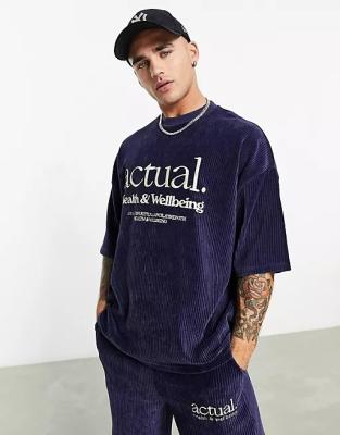 China Men's Breathable Corduroy Oversized Short Sleeve Tee With Logo Embroidery Texture Ribbed Tee for sale