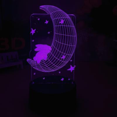 China Modern 3D Moon Rabbit LED Lamp Kids Colorful 3D Night Light Illusion Night Light Bedroom Bedside Night Light for sale