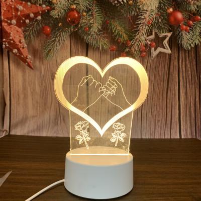 China Modern LED Table Lamp 3 Colors Love Pair Acrylic 3D Roses Night Light LED Night Light and Base for sale