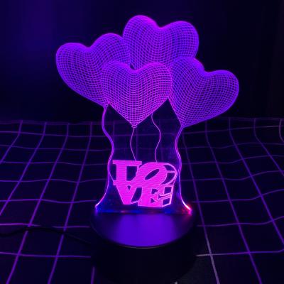 China Custom 3D Illusion Friendship Lamp Purple 3 Colors Christmas Room Decor 3D Tree Night Light Acrylic Love Heart Acrylic Night Light for sale