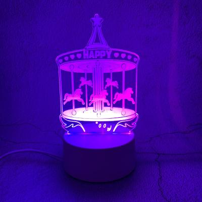 China Modern Home Decor 3D Red Blue Red Blue Illusion LED Lamp Bedroom Table Lamp Purple 3 Colors Carousel Switch USB Night Light for sale