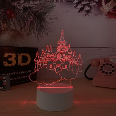 China Modern Customizable Castle Night Lights Creative Acrylic 3D Illusion Board Night Light LED Remote Control Light for sale