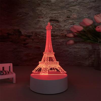 China Modern Customizable Customizable Colorful Night Light Children's Gift Eiffel Tower 3D LED Illusion Light Room Decoration for sale