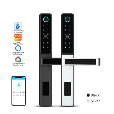 China Slim waterdicht slot en vingerafdruk slim draadloos deur slot met verstelbare aanwijzingen Handle Tuya WIFI of TTLock App Te koop