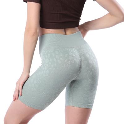 China 2022 Women Breathable LOGO High Waisted Jacquard Custom Gym Shorts Soft High Noise Plus Size Running Compression Yoga Pants for sale