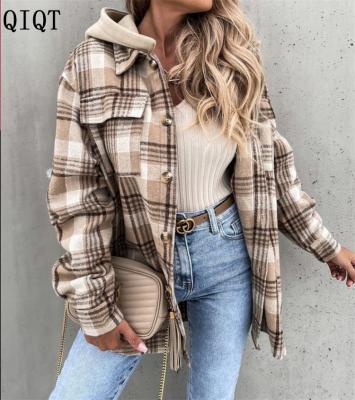 China New Style Plaid Breathable Long Sleeve Lapel Women's Button Down Shirts Cardigan Winter Women's Outwear Coat for sale