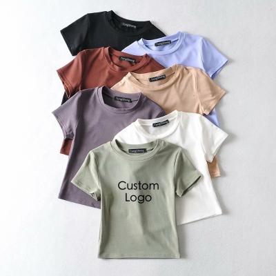 China Custom high quality Anti-wrinkle women's t-shirt printing private labels logo embroidery t-shirt cotton women's summer empty T-shirt for sale