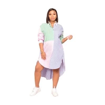 China Breathable Long Sleeve Ribbed Women Casual Wear Patchwork Ladies Loose Blouse Dresses for sale