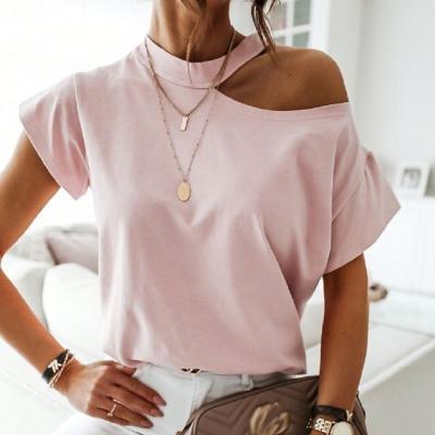 China Anti-wrinkle Girls T-shirt Off Shoulder Shorts Sheath O Neck Ladies T-shirts Halter 2020 Summer Fashion Casual Women's T-shirts Tops Women for sale