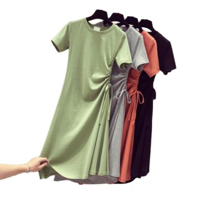 China Women's One Line Waist Skirt Dress Summer Other Green Women's Slim Drawstring Dress Medium Length for sale