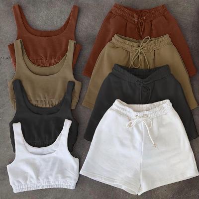 China QUICK DRY Suppliers High Waist Cropped Top And Shorts Female Biker Suit New Chinese Style Solid Color Casual Women 2 Pieces Set Casual 1pc for sale