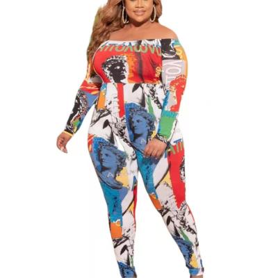 China Women Breathable Clothing Long Sleeve Rompers Off Shoulder Print Ladies Plus Size Jumpsuit for sale