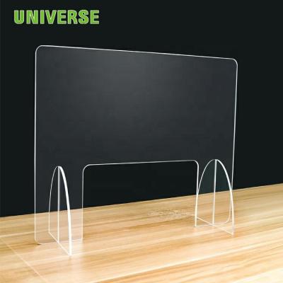 China Custom Handmade UNIVERSE Clear Acrylic Desk Divider Sneeze Guard With Legs for sale