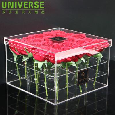 China UNIVERSE Handmade Customized Holes Flower Gift Clear Acrylic Luxury Box With Lid for sale