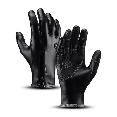 China Winter Warm Windproof Men Black Touch Screen Fashion Winter Cycling Waterproof Windproof Leather Gloves for sale