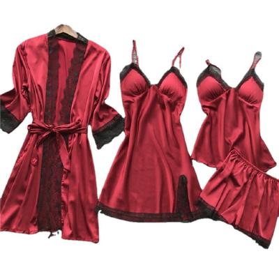 China Women Sexy Underwear Plus Size Four-Piece Sexy Pajamas Toss Lace Home Pajamas Nightgown Casual Home Suit With Chest Pad for sale