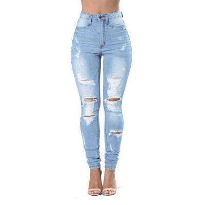 China Foreign Trade QUICK DRY Europe America Ripped Jeans Stretch Tight Fit Slim Beggar Pants For Women Plus Size for sale