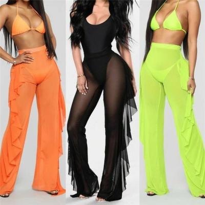 China Breathable Women Ruffle Pants Beach Swimsuit Cover Up Swimwear Sheer Mesh Sexy Bikini Pants for sale