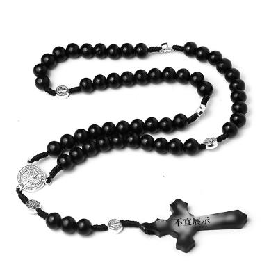 China Religious Natural Wooden Beads Crosses Rosaries Necklaces Wood Ornaments Handwoven Products Wholesale for sale