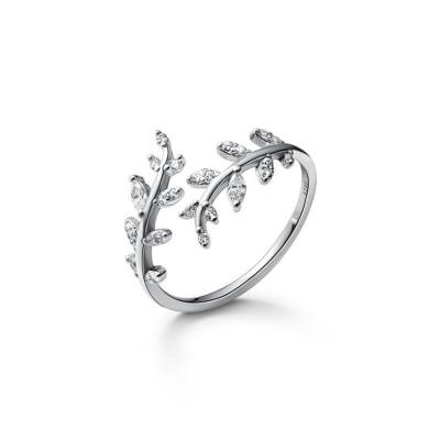 China CLASSIC Elegant Personality of Leaf Fresh Branch Set Diamond Open Ring for sale