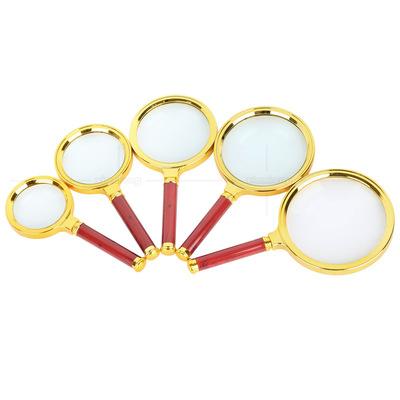 China Portable 5 Fold Handle High-grade Exquisite Imitation Mahogany Gold Plated Handheld Gift For Elder Reading Magnifying Glass for sale