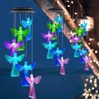 China Various Styles Various Styles Waterproof Auto Light Color Hanging Moving Moving LED Angel Wind Chime Light Outdoor Solar for Garden Decoration for sale