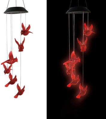 China Various Styles Portable Waterproof Outdoor LED Various Style Movable Color Changing Light Bird Wind Chime Solar Red Cardinal Patio Yard for sale