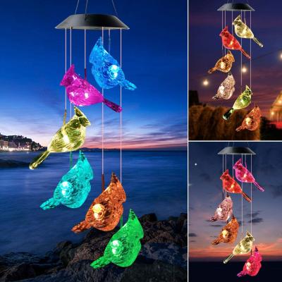 China Various Styles Various Styles Waterproof Color Changing Led Light Solar Powered Mobile Hanging Cardinal Bird Solar Wind Chimes For Outdoor Patio Party for sale