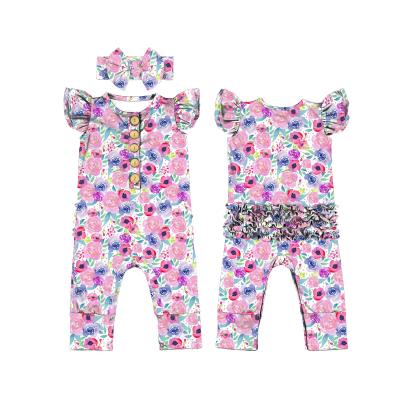 China Spandex Sleeve Romper Floral Ruffled Bamboo Newborn Romper / LT-525-WXL Bamboo Fiber Fairy Light Purple Vintage for sale