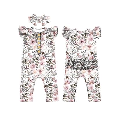 China LT-525-WXL Spandex Floral Ruffled Sleeve Romper Newborn Baby Romper / Bamboo Fiber Raw for sale