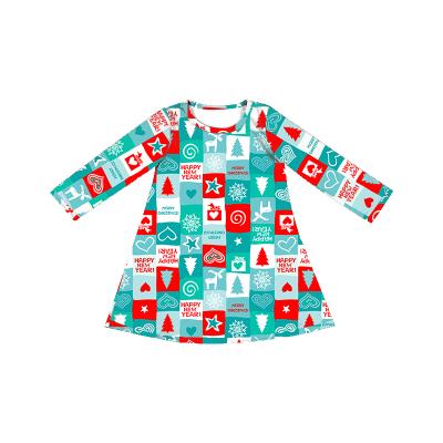 China Teal Custom Breathable Red Prints Knitted Stretchy Autumn Christmas Dresses for 7 Year Old Girls for sale