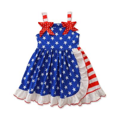 China Factory direct wholesale breathable in new arrivals running 4th of July baby clothes ruffles cotton ruffle blue stars boutique dress for sale