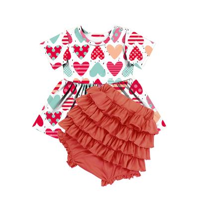 China Casual Cute Baby Valentine's Day Clothes Set Shirt Dress Ruffle Shorts Baby Sets Infant Clothes Outfits Fit 0-24months Babies for sale